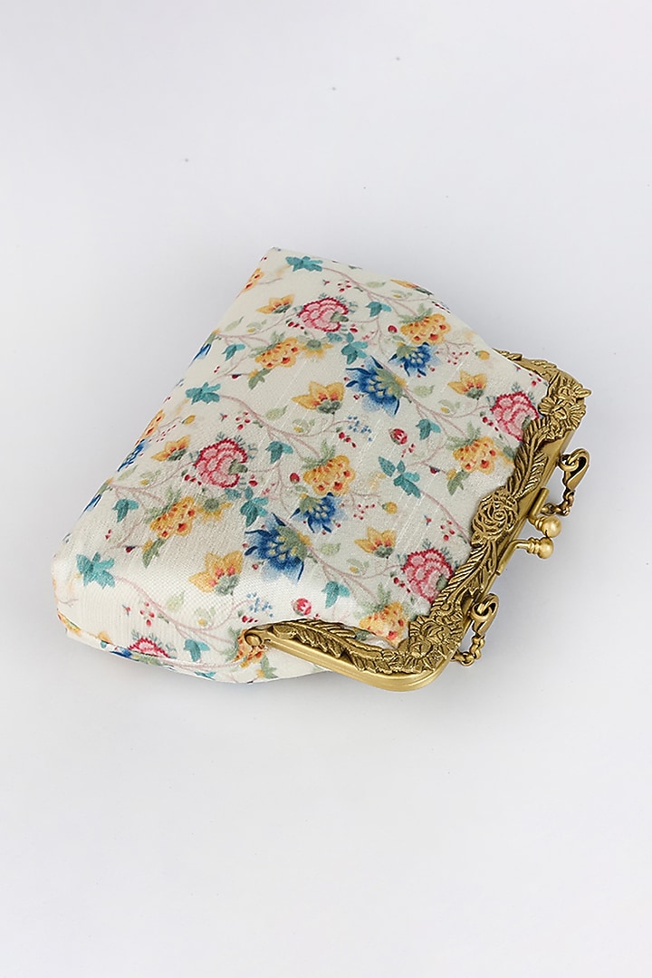 White Potli Clutch With Sling Chain by Vareli Bafna Designs at Pernia's Pop Up Shop
