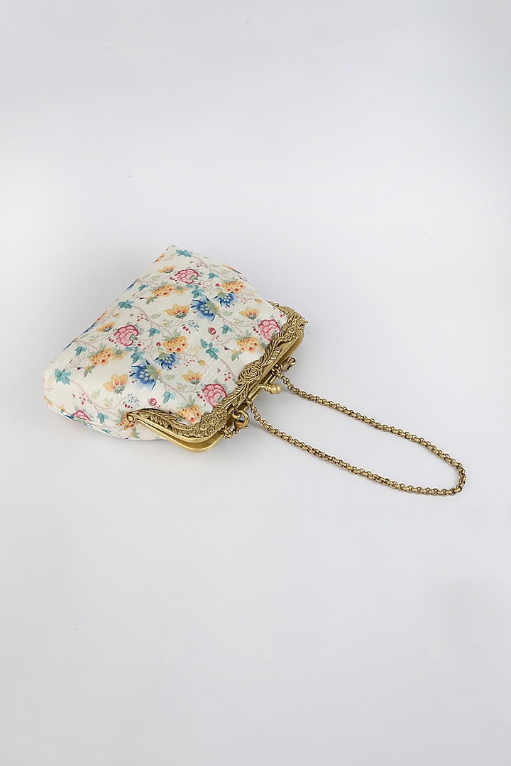 White Potli Clutch With Sling Chain by Vareli Bafna Designs at Pernia's Pop Up Shop