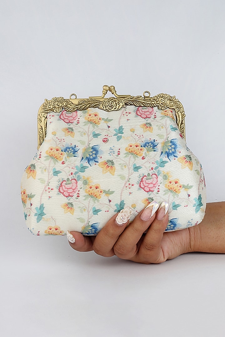 White Potli Clutch With Sling Chain by Vareli Bafna Designs at Pernia's Pop Up Shop