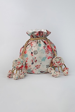 Multi Colored Embroidered & Printed Potli With Handmade Tassels by Vareli Bafna Designs