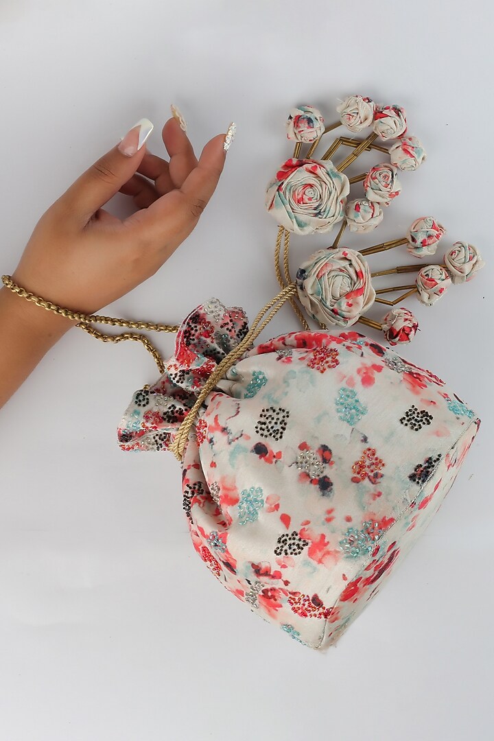 Multi Colored Embroidered & Printed Potli With Handmade Tassels by Vareli Bafna Designs at Pernia's Pop Up Shop