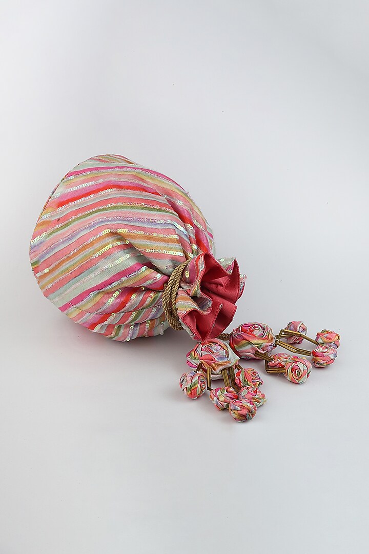 Multi Colored Embroidered Potli With Handmade Tassels by Vareli Bafna Designs at Pernia's Pop Up Shop