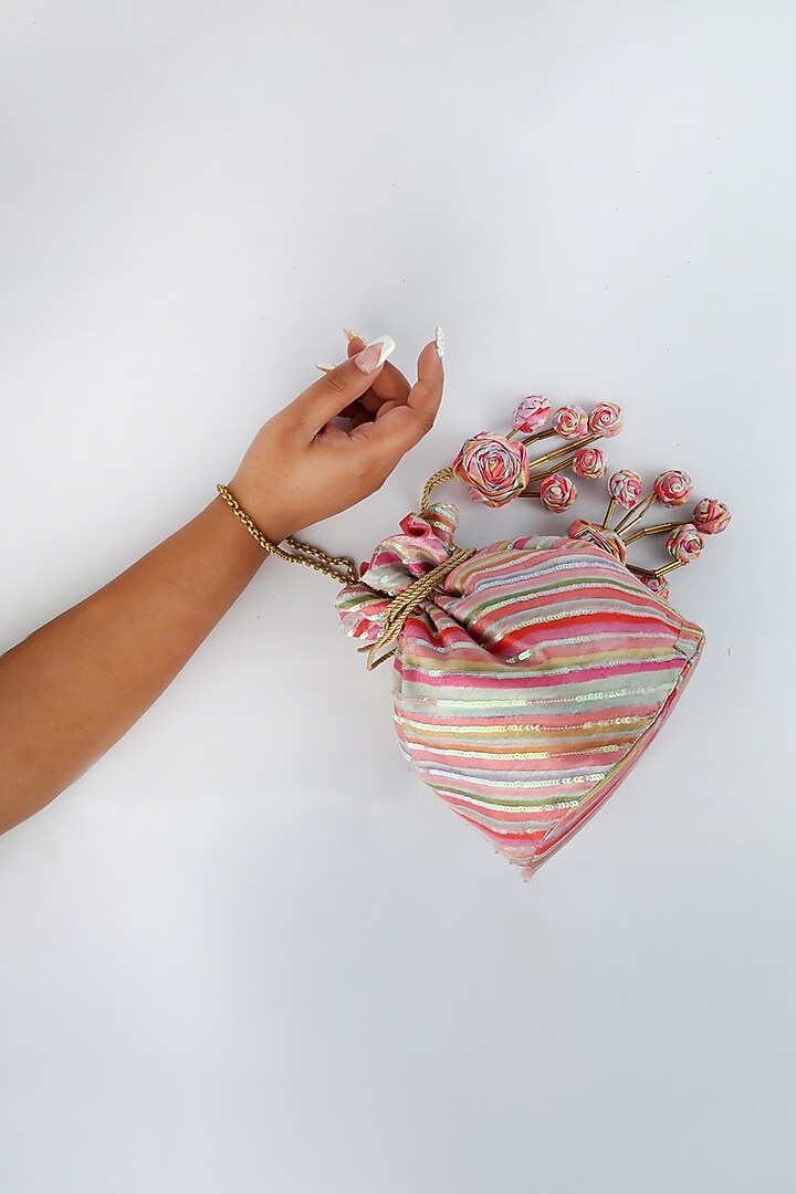 Multi Colored Embroidered Potli With Handmade Tassels by Vareli Bafna Designs at Pernia's Pop Up Shop