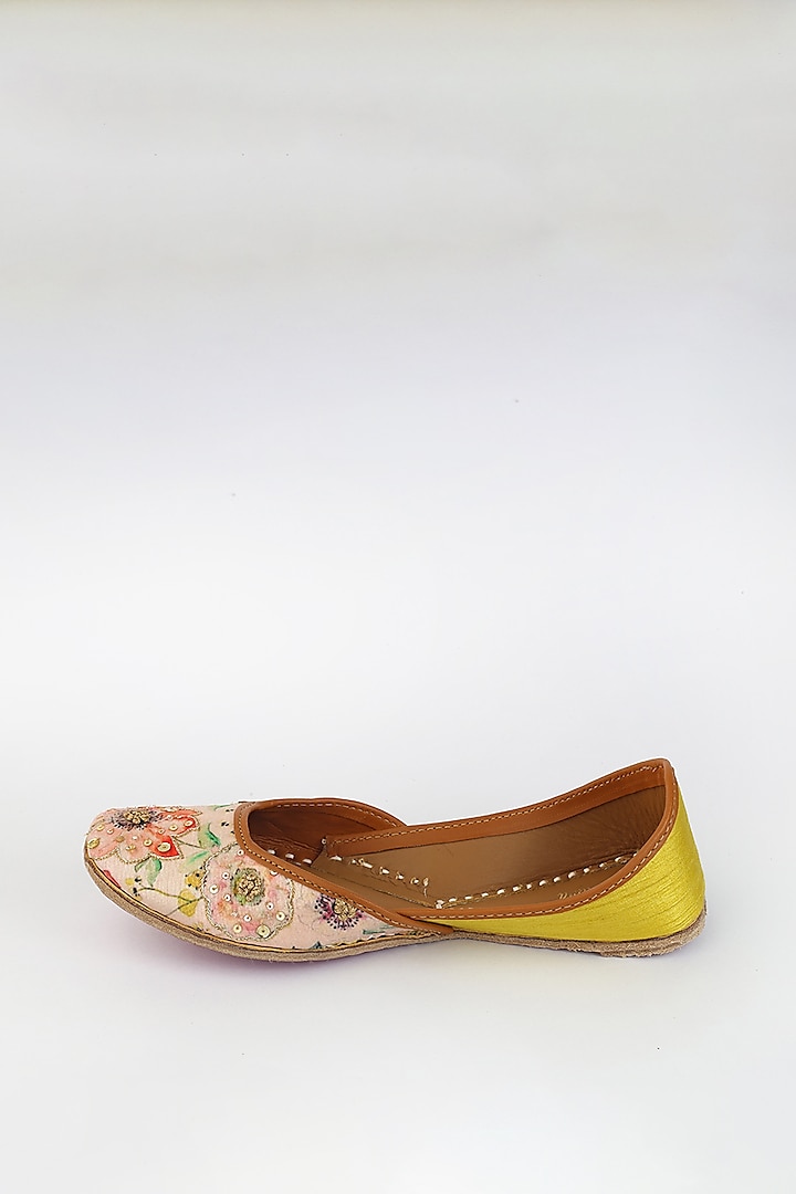 Blush Pink & Yellow Floral Printed Juttis by Vareli Bafna Designs at Pernia's Pop Up Shop