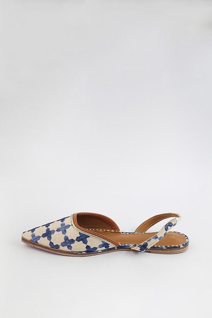 Pearl White & Royal Blue Embroidered Flats by Vareli Bafna Designs