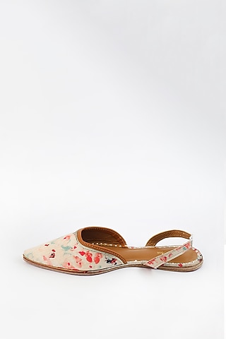 Pearl White Embroidered & Printed Flats by Vareli Bafna Designs