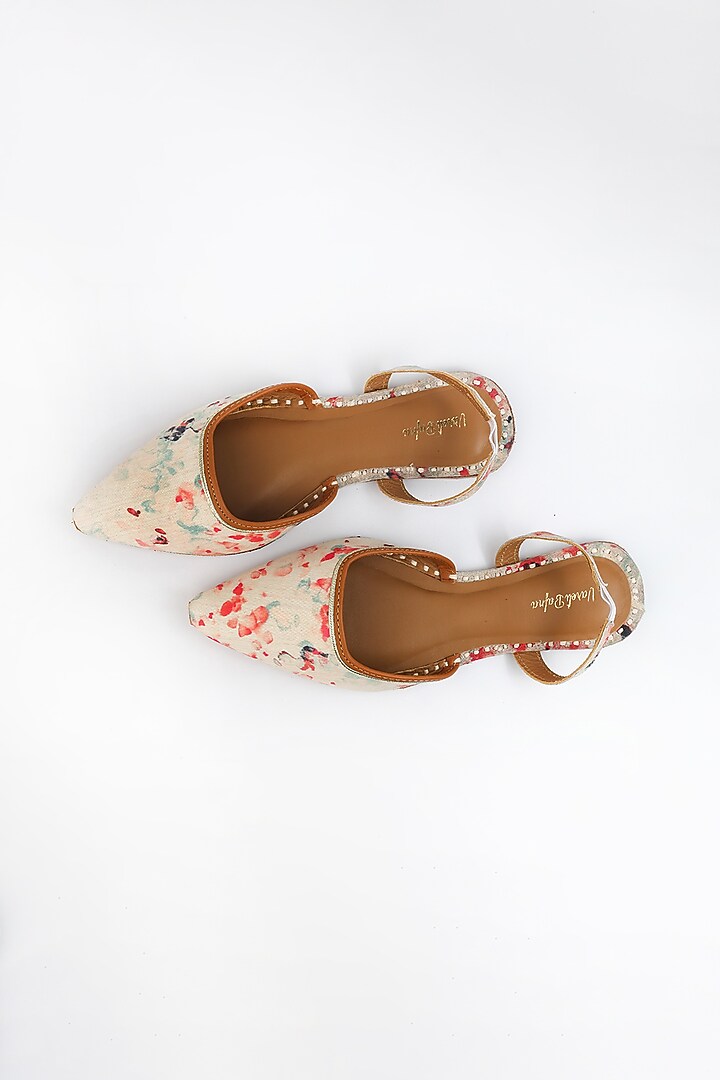 Pearl White Embroidered & Printed Flats by Vareli Bafna Designs at Pernia's Pop Up Shop