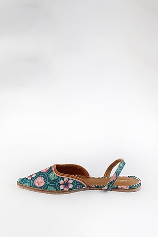 Emerald Green Printed & Embroidered Flats by Vareli Bafna Designs