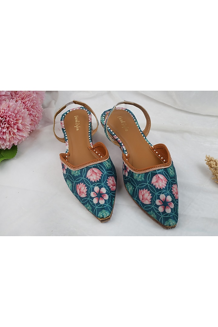 Emerald Green Printed & Embroidered Flats by Vareli Bafna Designs at Pernia's Pop Up Shop