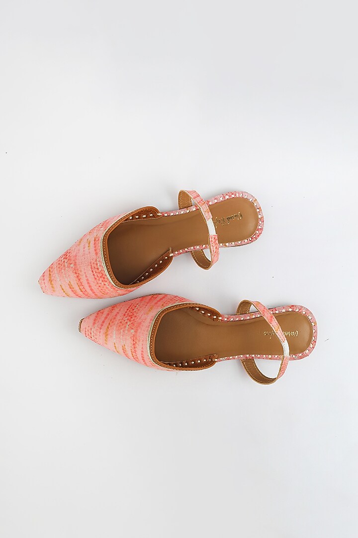 Papaya Peach Bandhani Printed Flats by Vareli Bafna Designs at Pernia's Pop Up Shop