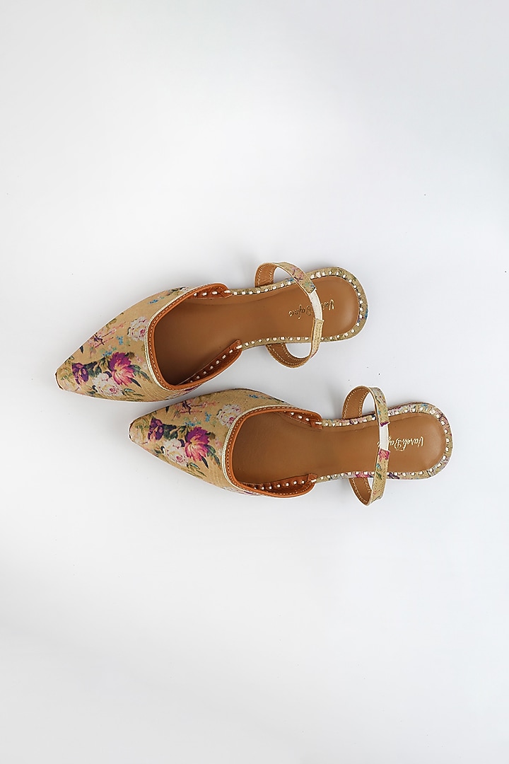 Golden Rod Braided Embroidered Flats by Vareli Bafna Designs at Pernia's Pop Up Shop