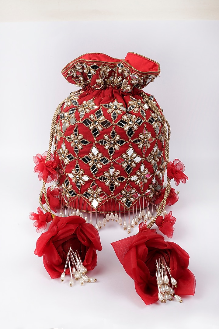 Ruby Red Embroidered Polti With Floral Tassels by Vareli Bafna Designs