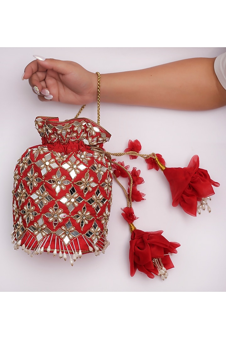 Ruby Red Embroidered Polti With Floral Tassels by Vareli Bafna Designs at Pernia's Pop Up Shop