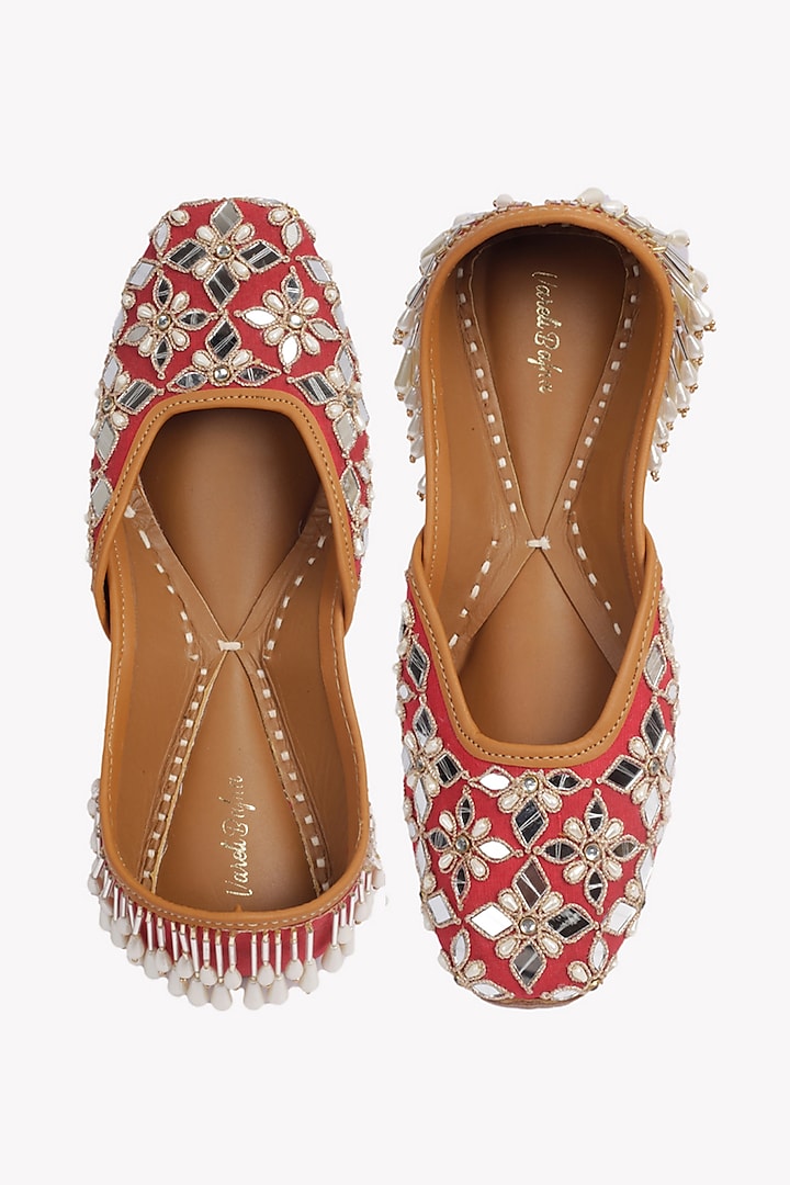 Ruby Red Embroidered Juttis by Vareli Bafna Designs at Pernia's Pop Up Shop