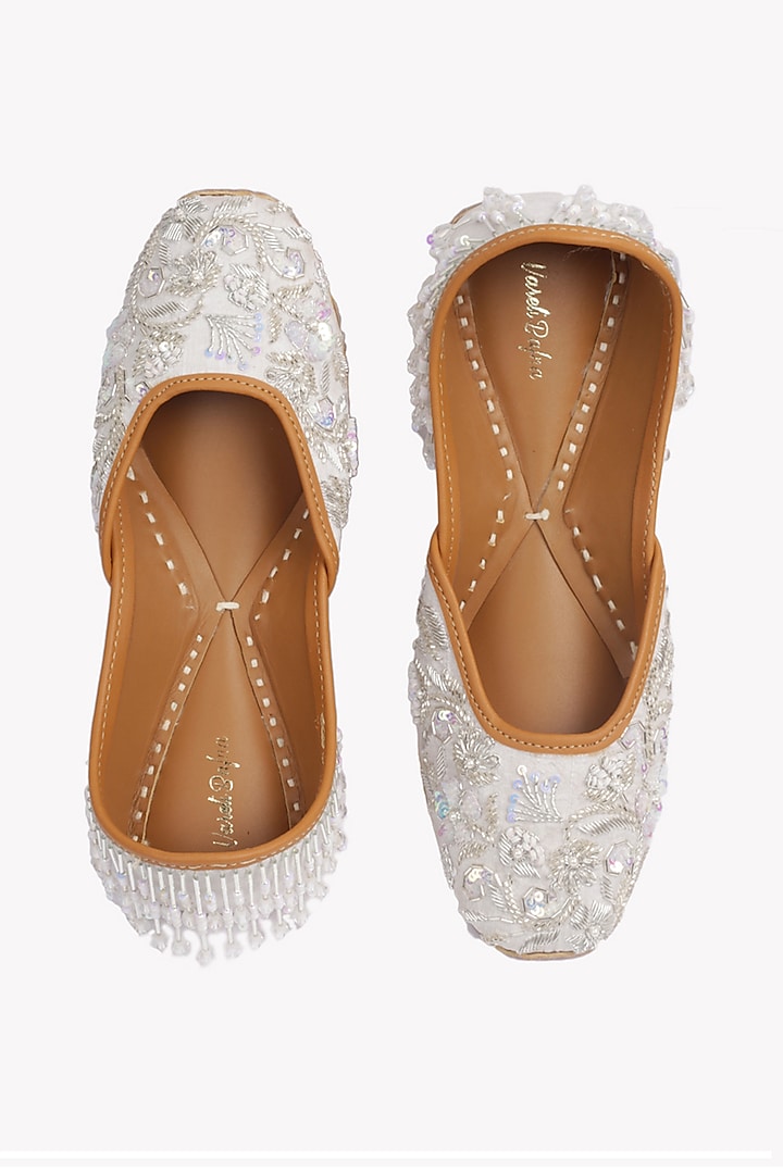 Silver Zardosi Embroidered Juttis by Vareli Bafna Designs at Pernia's Pop Up Shop