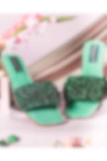 Green Beaded Flats by Vareli Bafna Designs at Pernia's Pop Up Shop