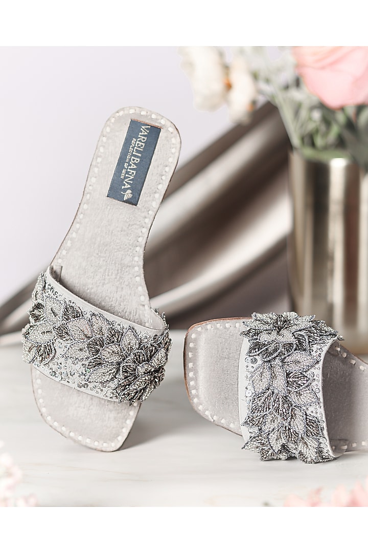Silver Beaded Flats by Vareli Bafna Designs at Pernia's Pop Up Shop