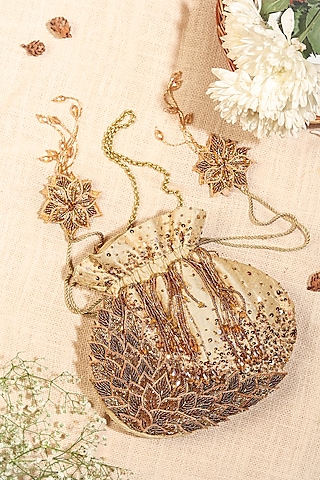 Golden Beaded Potli by Vareli Bafna Designs