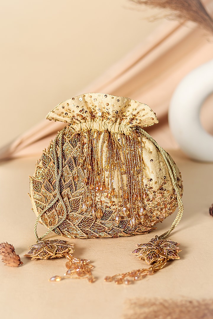 Golden Beaded Potli by Vareli Bafna Designs at Pernia's Pop Up Shop