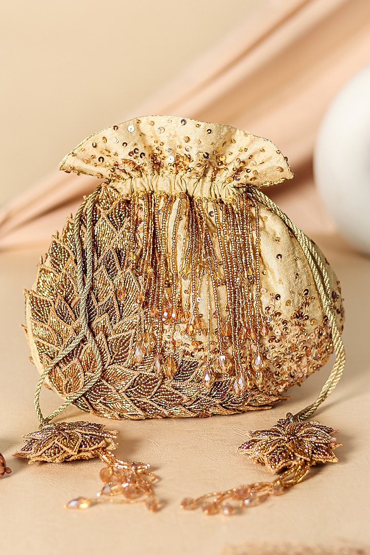 Golden Beaded Potli by Vareli Bafna Designs at Pernia's Pop Up Shop