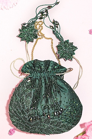 Green Beaded Potli by Vareli Bafna Designs