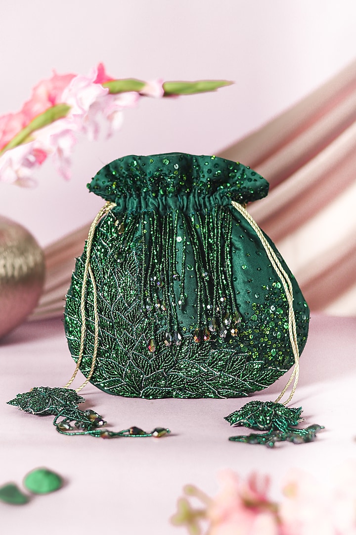 Green Beaded Potli by Vareli Bafna Designs at Pernia's Pop Up Shop