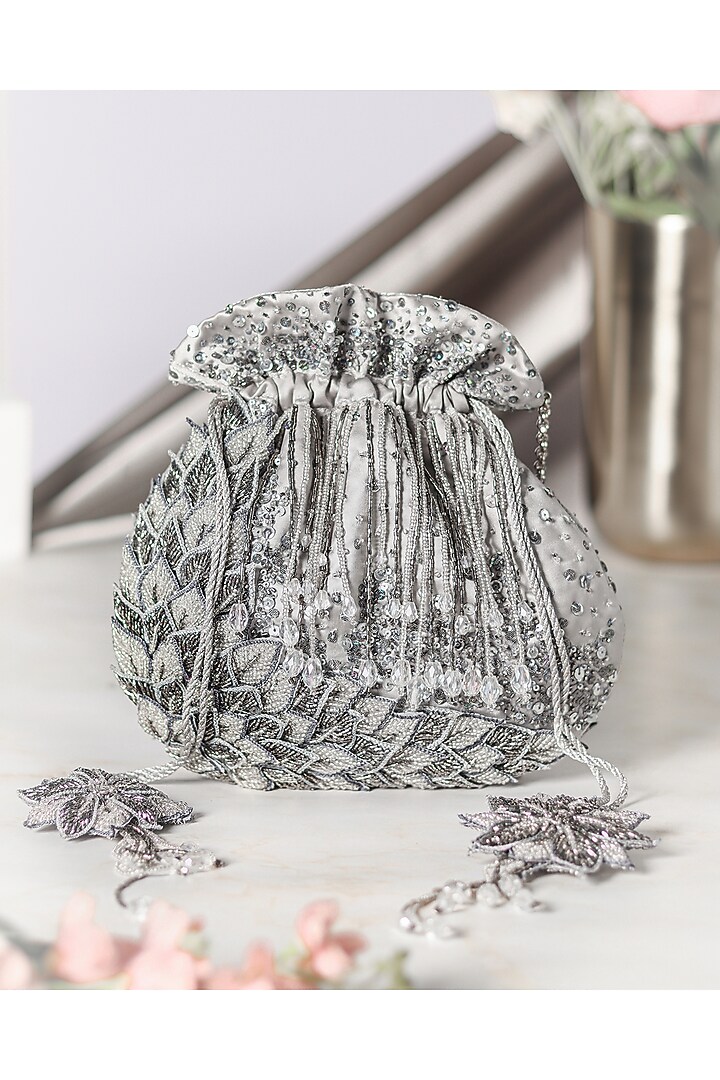 Silver Beaded Potli by Vareli Bafna Designs at Pernia's Pop Up Shop