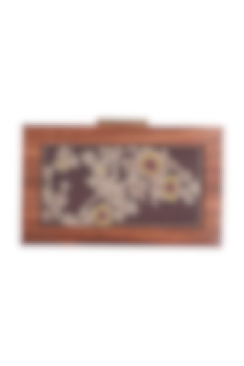 Brown Printed Embroidered Sling Clutch by Vareli Bafna Designs