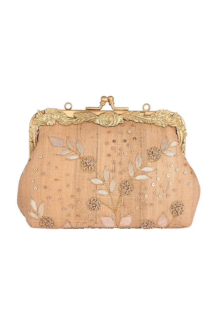 Gold French Knot Embroidered Clutch by Vareli Bafna Designs