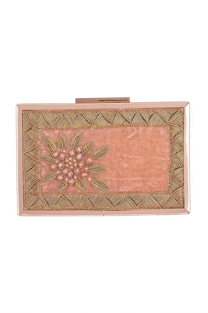 Onion Pink Embroidered Sling Clutch by Vareli Bafna Designs
