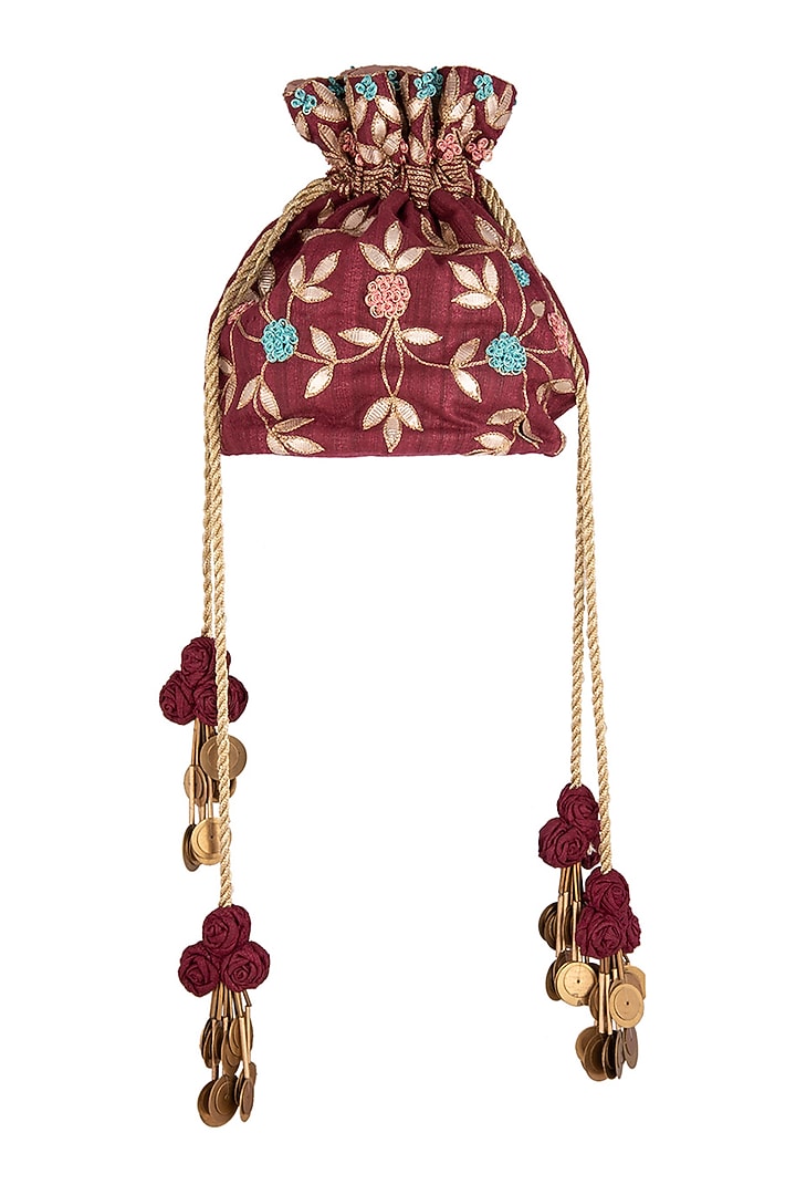 Maroon Resham Embroidered Potli by Vareli Bafna Designs at Pernia's Pop Up Shop