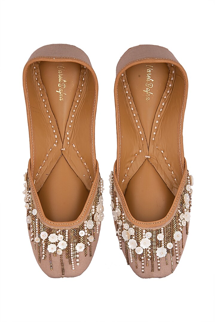 Blush Pink Embroidered Juttis by Vareli Bafna Designs at Pernia's Pop Up Shop