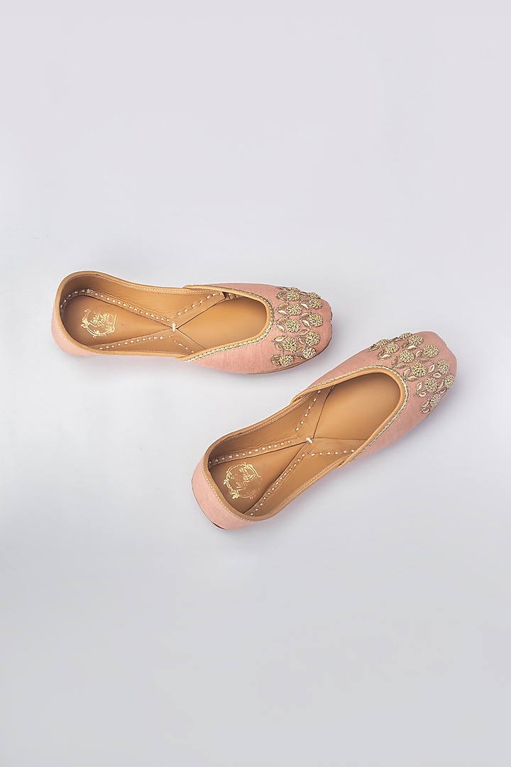 Pink French Knot Embroidered Juttis by Vareli Bafna Designs