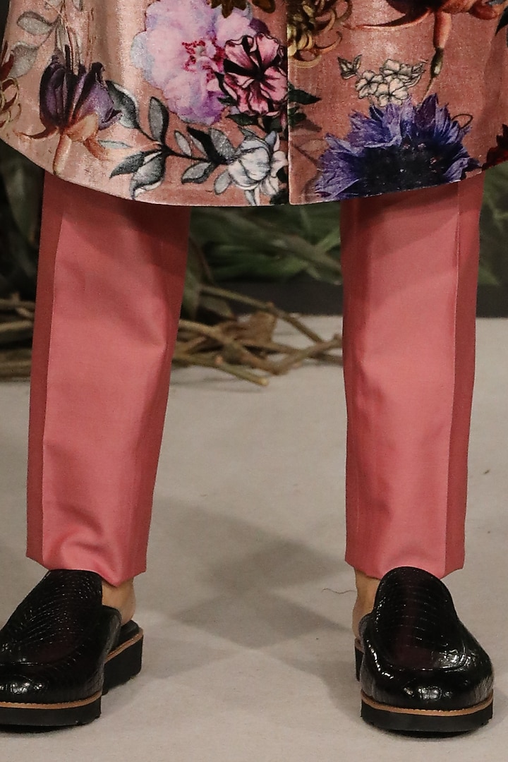 Old Rose Pink Silk Velvet Printed Groom Sherwani Set by Varun Bahl Men at Pernia's Pop Up Shop