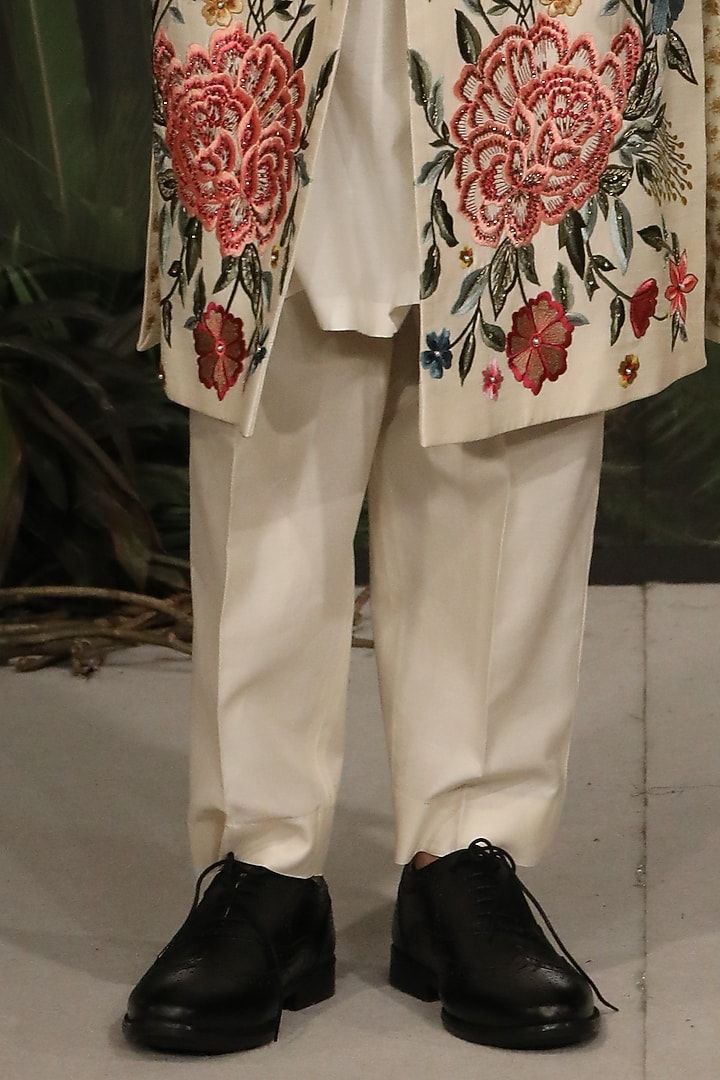 Ivory Modal Dupion Embroidered Groom Sherwani Set by Varun Bahl Men at Pernia's Pop Up Shop