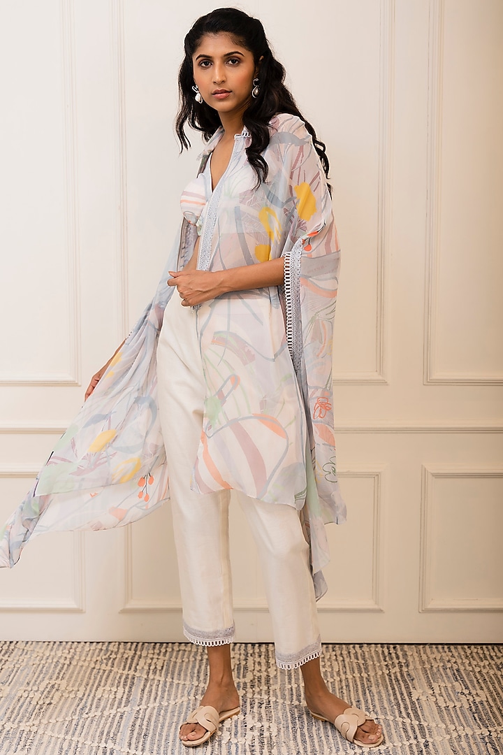 Ice Blue Georgette Floral Printed Tunic by Varun Bahl Pret at Pernia's Pop Up Shop