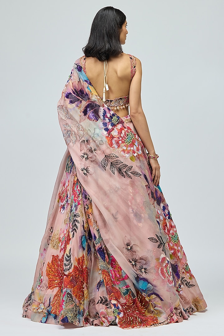 Pink Organza Printed Bridal Lehenga Set by Varun Bahl at Pernia's Pop Up Shop