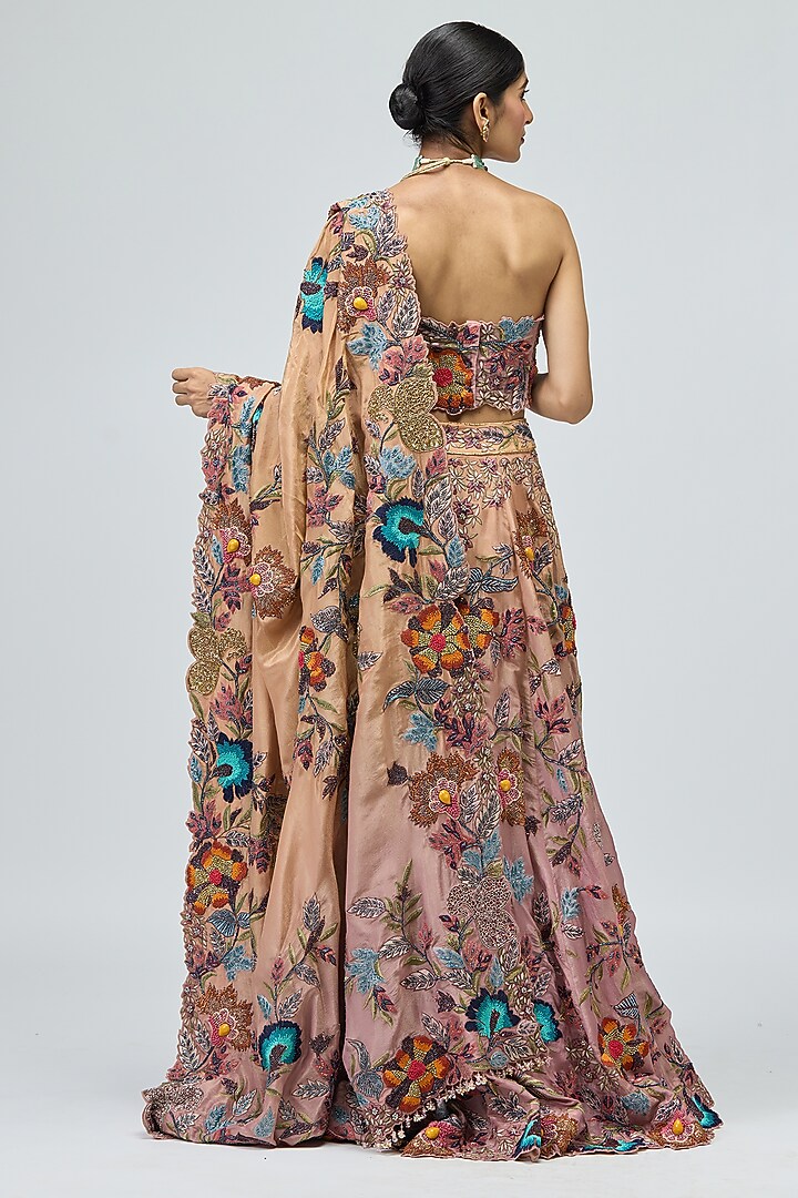 Pink Viscose Tissue Embroidered Bridal Lehenga Set by Varun Bahl at Pernia's Pop Up Shop