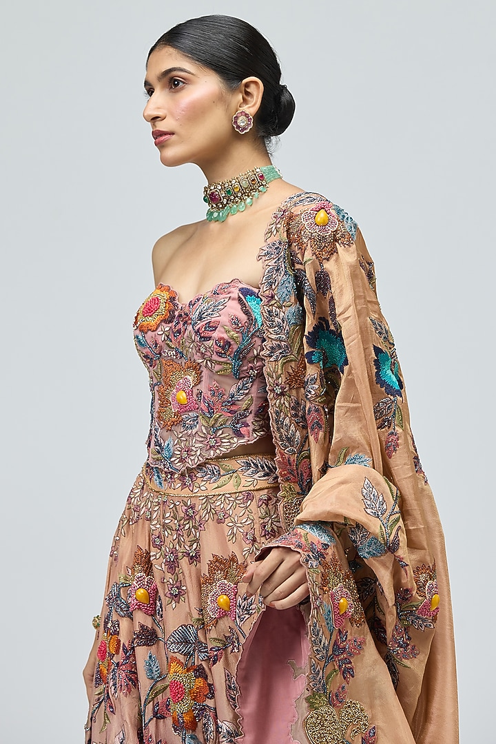 Pink Viscose Tissue Embroidered Bridal Lehenga Set by Varun Bahl at Pernia's Pop Up Shop