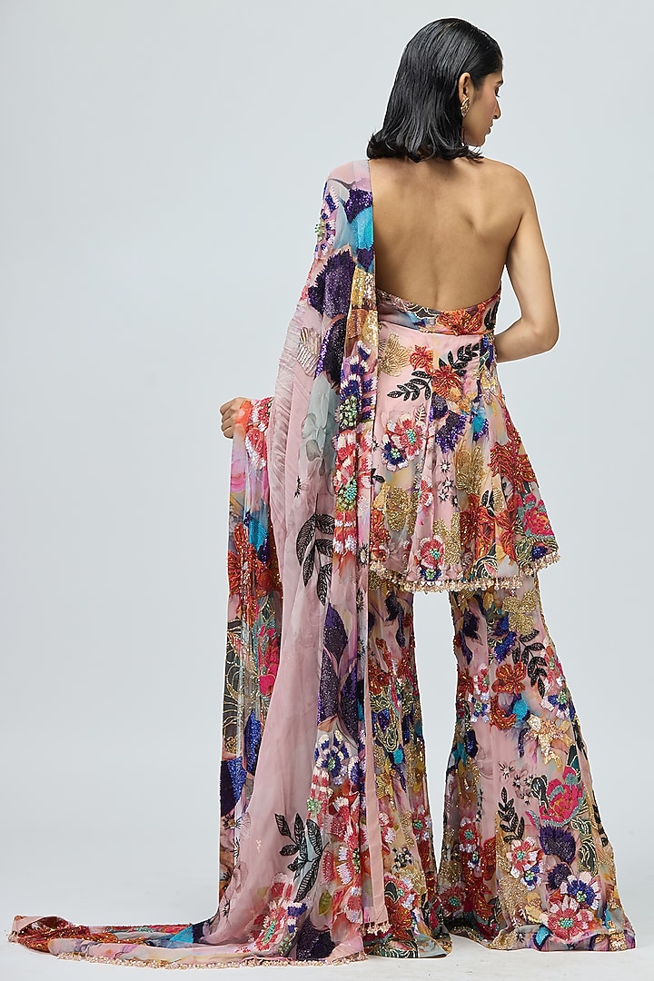 Pink Viscose Georgette Printed Bridal Sharara Set by Varun Bahl at Pernia's Pop Up Shop