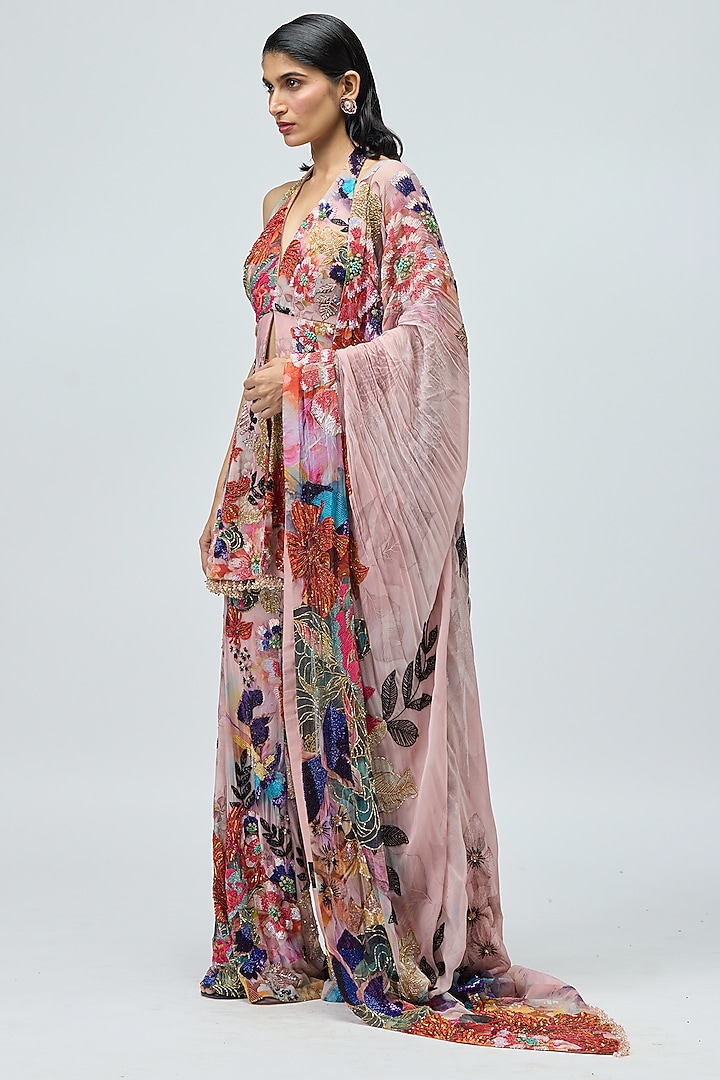 Pink Viscose Georgette Printed Bridal Sharara Set by Varun Bahl at Pernia's Pop Up Shop