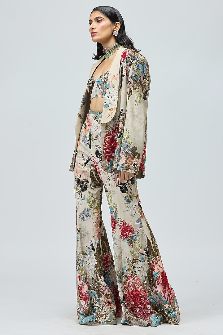 Ivory Crepe Printed Jacket Set by Varun Bahl at Pernia's Pop Up Shop