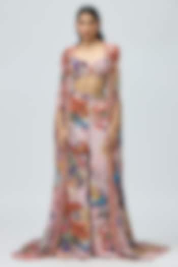 Pink Viscose Georgette Printed & Embroidered Cape Set by Varun Bahl at Pernia's Pop Up Shop