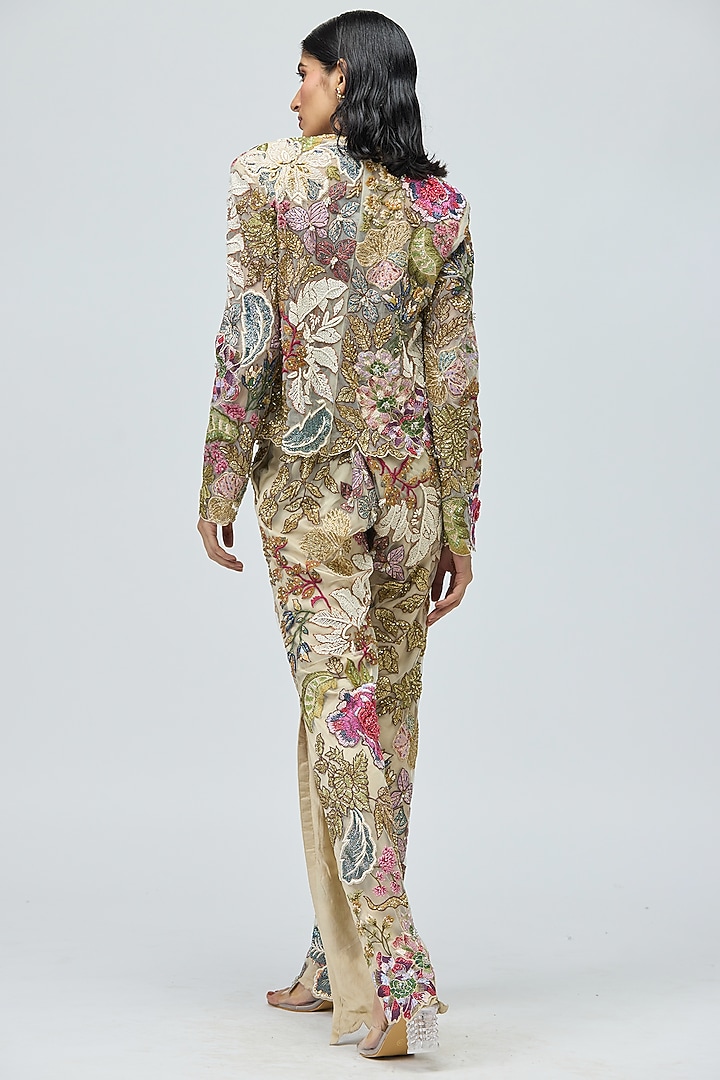 Ivory Mono Net Embellished Jacket Set by Varun Bahl at Pernia's Pop Up Shop