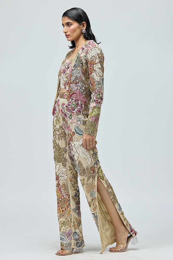 Ivory Mono Net Embellished Jacket Set by Varun Bahl at Pernia's Pop Up Shop