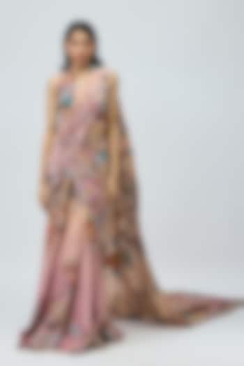 Pink Viscose Tissue Thread Embroidered Bridal Saree Set by Varun Bahl at Pernia's Pop Up Shop