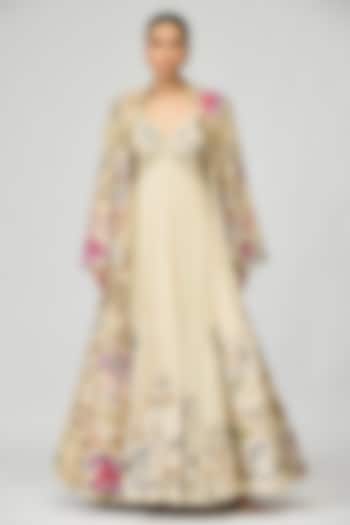 Ivory Silk Georgette Cutdana Embellished Bridal Anarkali Set by Varun Bahl at Pernia's Pop Up Shop
