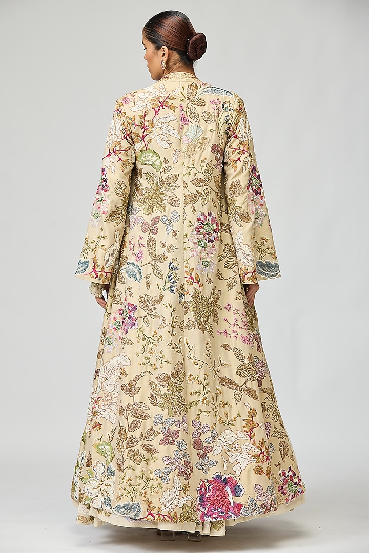 Ivory Silk Georgette Cutdana Embellished Bridal Anarkali Set by Varun Bahl at Pernia's Pop Up Shop