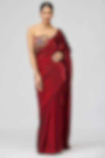 Maroon Organza Wedding Saree Set by Varun Bahl at Pernia's Pop Up Shop