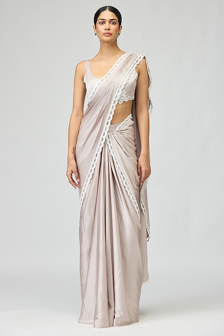 Blush Armani Satin Beadwork Wedding Saree Set by Varun Bahl at Pernia's Pop Up Shop